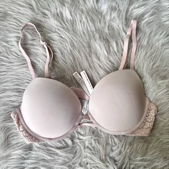 Victoria's Secret Other - Victoria's Secret Bra 36C Padded Plunge Pale Pink Lace Underwire